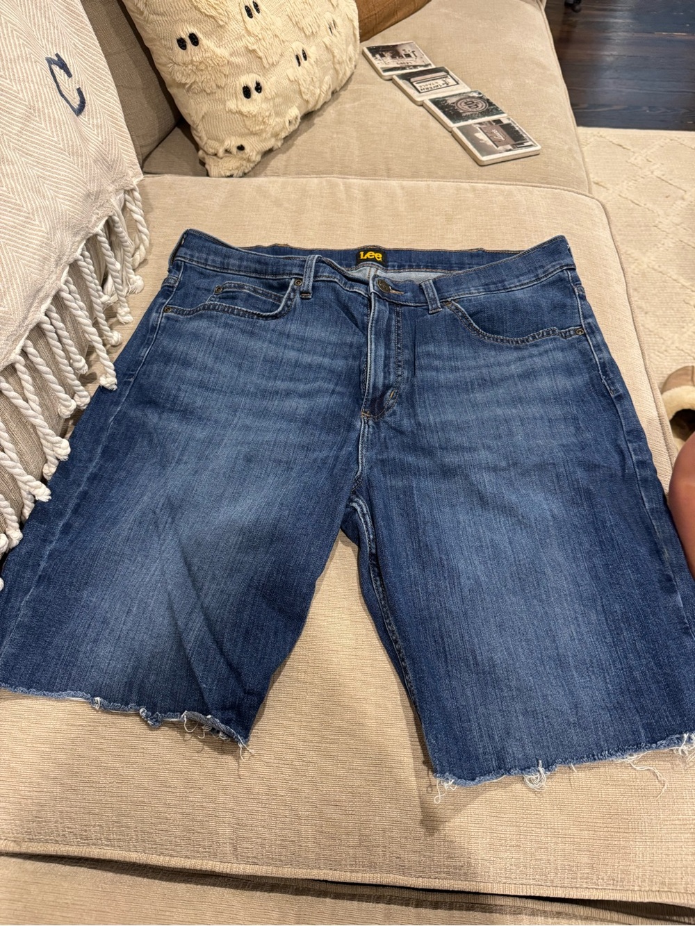 Lee Men's Blue Denim Cutoff Shorts with Frayed Hem